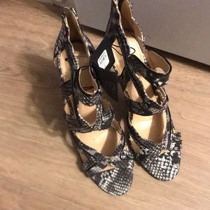 Express Snake Print Strappy Sandal Heel